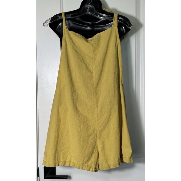 SHEIN Yellow Linen Blend Tie Shoulder Shortalls Romper Women's‎ Size L 8 10 - Picture 2 of 8